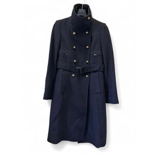 BCBGMAXAZRIA Women's Virgin Wool Blend Black Belted Pea Coat size S